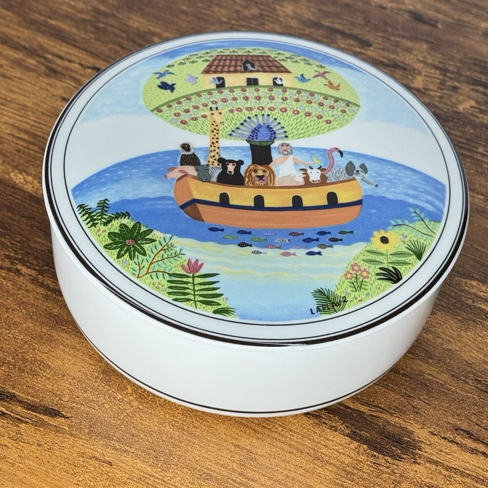 Villeroy & Boch Design Naif Trinket Box with Colorful Noah's Ark Illustration